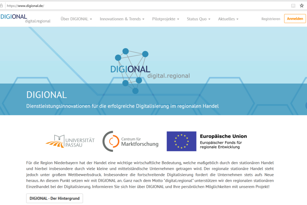 Die Plattform www.digional.de ist online Ausschnitt des ersten Sichtfensters der Seite www.digional.de